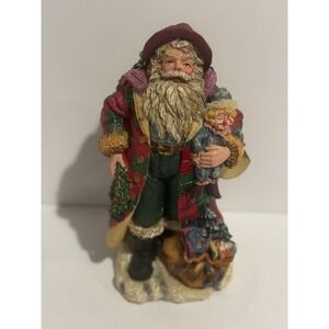 Yuletide Traditions Resin Santa Claus Figurine Patchwork 8" Tall Christmas Decor